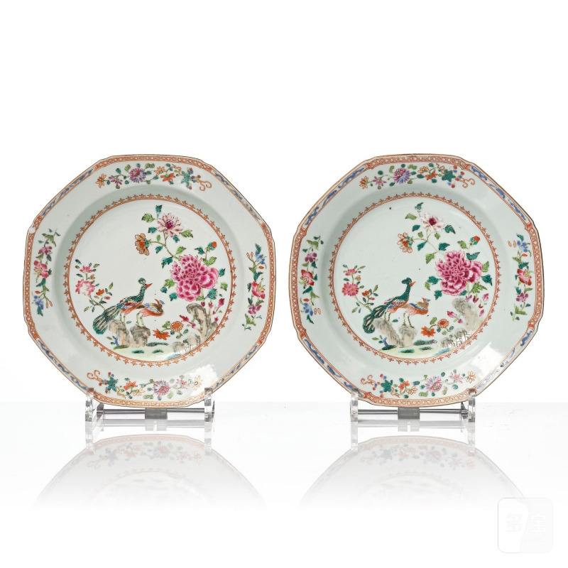 A set of 12 famille rose 'double peacock' soup dishes, - 图4